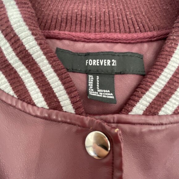 Forever 21 Varsity Jacket Womens Small Maroon Gray Letterman Snap Buttons *FLAW - Picture 7 of 11